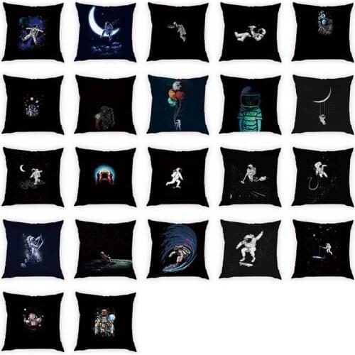 Space Moon Rocket Pillow Case 45cm X 45cm Peach Skin Pillow Case Home Decoration Outer Space Astronaut Pattern Cushion Cover