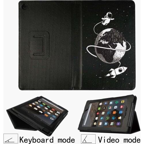 Tablet Case for Amazon Fire 7(2015/2017/2019)/HD 8(2016/2017/2018)/HD 10(2015/2017/2019) - 2020 Astronaut Leather Cover Case