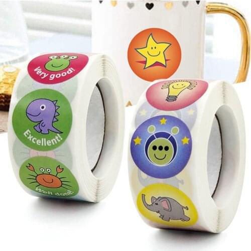 Kids Cartoon Animal Sticker Roll 500-count Stickers Round Teacher Encouragement Motivational Lable Sticker For Teacher Pegatinas
