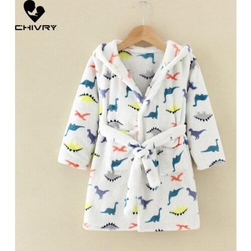 New Autumn Winter Kids Hooded Bathrobe Baby Bath Robe Boys Girls Cartoon Soft Flannel Warm Pajamas Robe Long Sleeve Towel Robe