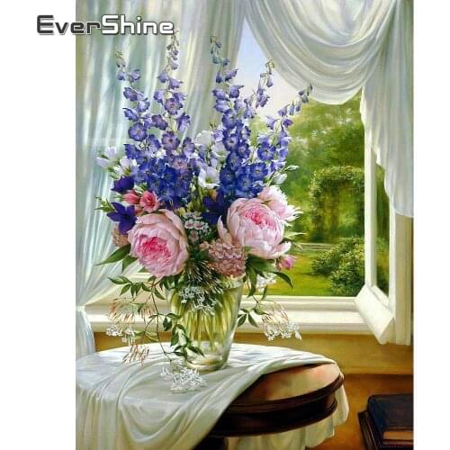 Evershine DIY Diamond Embroidery Flowers 5D Diamond Painting Full Square Window Picture Of Rhinestones Diamond Mosaic Wall Decor