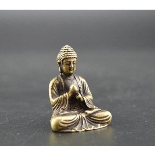 Chinese Buddhism Pure Copper Bronze Sakyamuni Buddha Statue Table Ornament Buddha Statue Heart Pure Brass Antique Tea Pet Orname