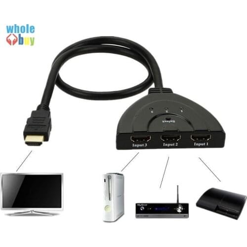 HDMI Switcher Switch Splitter Hub with Cable for PC TV HDTV DVD PS3 Xbox 360 3 Port 3in1 3D hdmi hub 1080P 100pcs/lot