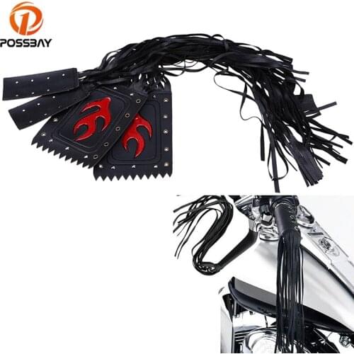 POSSBAY Leather Universal Motorcycle Grip Cover Brake Lever Fringe for Harley Touring Dyna Tassel Fringe Brake Lever Fringe