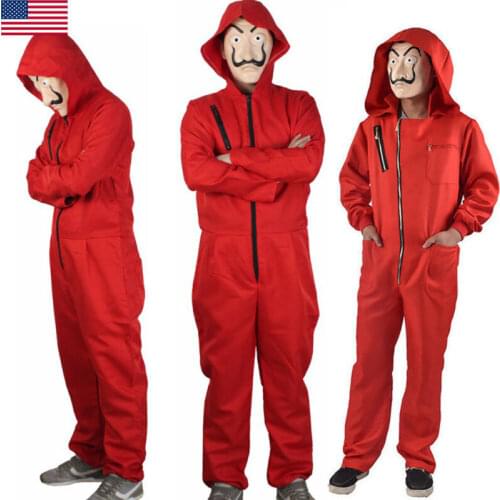 Salvador Dali La Casa De Papel Money Heist Red Jumpsuit Mask Costume Cosplay