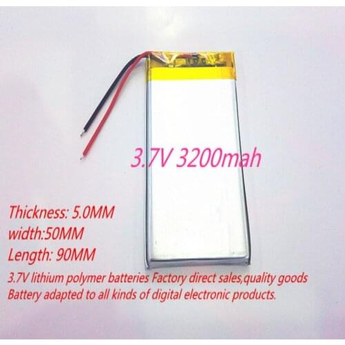 Best battery brand Size 505090 3.7V 3200mah Lithium polymer Battery With Protection Board For MP3 MP4 GPS Digital Products Free