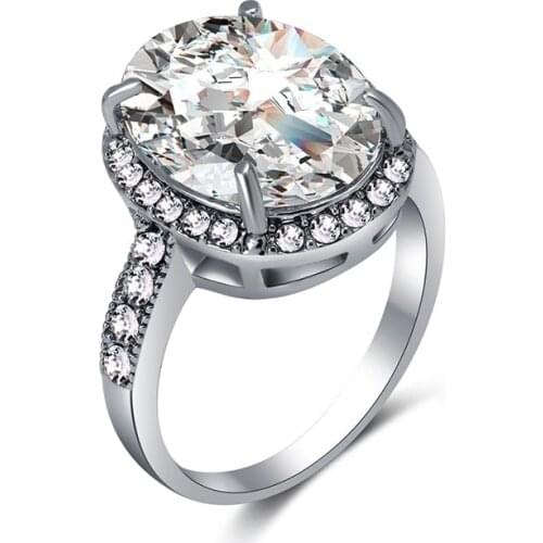 Micro-set Small Broken Oval Ring Prong Setting Big Crystal Rings Women Personality Party Ring Birthday