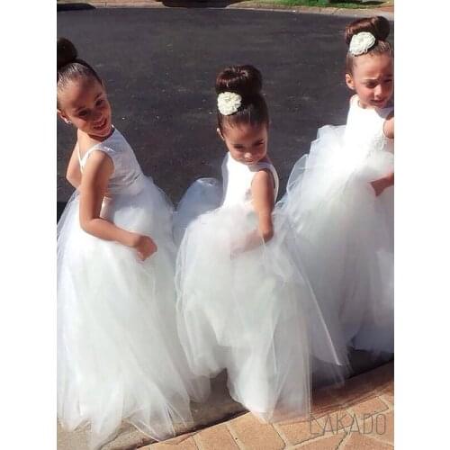 Cute Ball Gown Tulle Scoop V Back Flower Girl Dresses Wedding Party Dresses