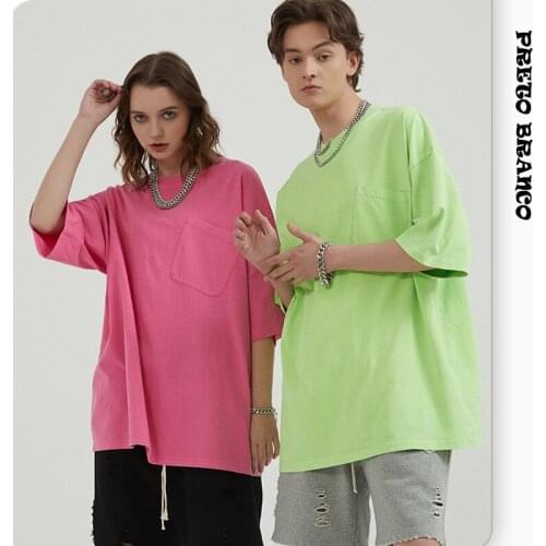 PRETO BRANCO Mens High Street Vintage Batik Wash Water Used T-shirt Mens Oversize Pocket Loose Mens T-shirt FS