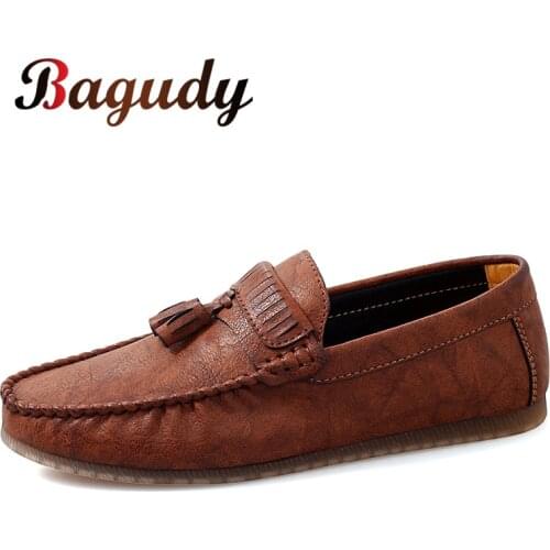 2019 New Fashion Leather Men Loafers Men Business Driving Shoes High Quality Handmade Tassel Man Shoes Slip on Flat Moccasins