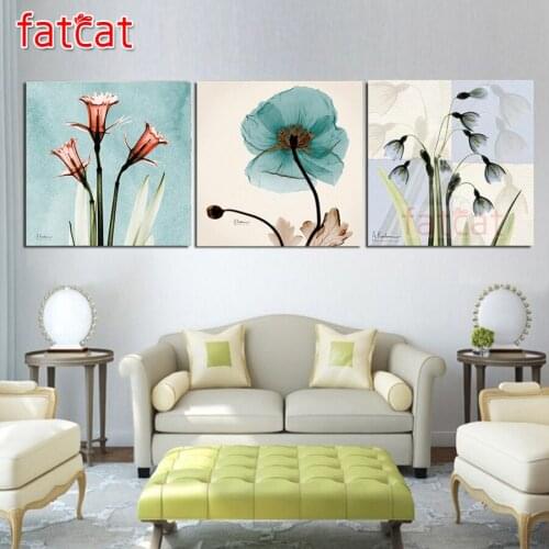 FATCAT 5D diy Mosaic picture Diamond Embroidery Triptych Abstract color flowers Diamond Painting full square round drill AE1898