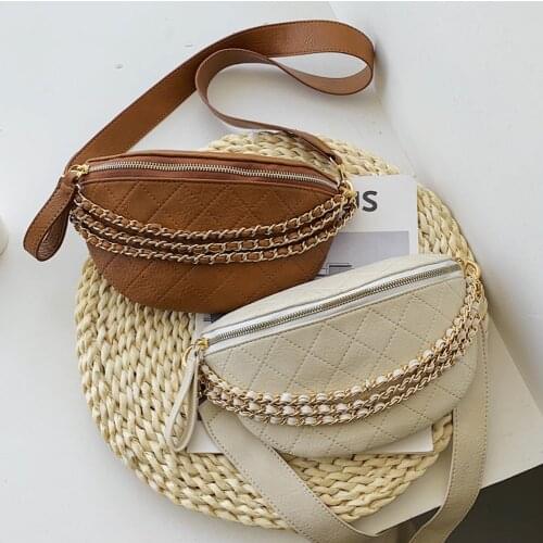 Fashion Lattice Pattern Chest Bag Women Solid Color Multi-layer Chain Fanny Belt Pouch Daily Travel Crossbody Shoulder Pack