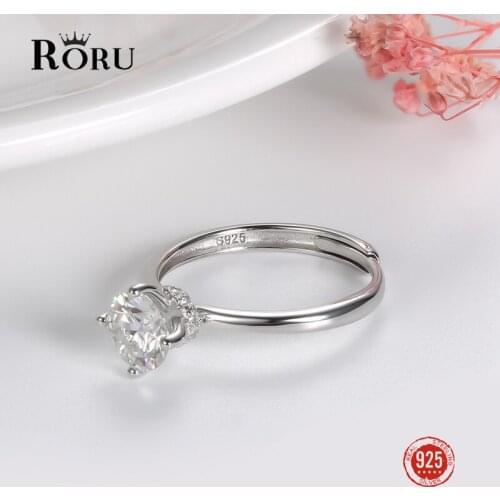 Genuine 925 Sterling Silver Open Adjustable Ring for Women Moissanite Fine Jewelry Engagement Wedding Finger Rings