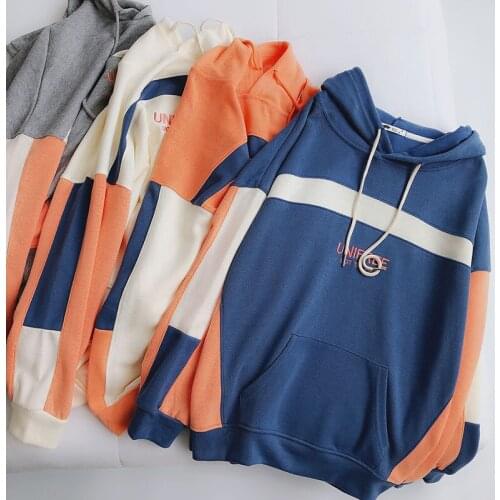 New Spring autumn Casual Loose Letter embroidery Sweatshirts Fashion Patchwork Panelled Hoodies Women Thin Pullovers Tops Mw783