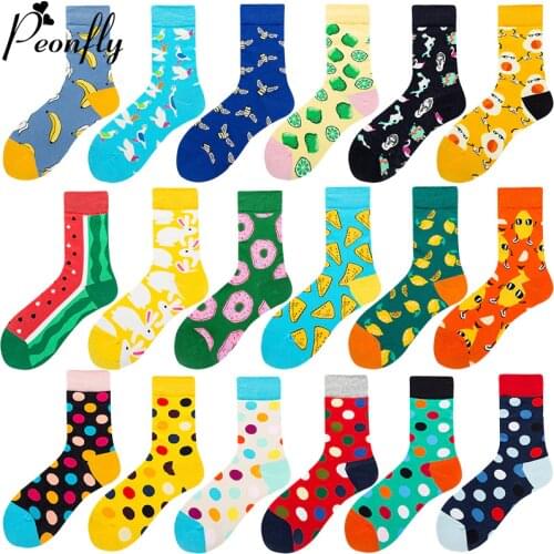 PEONFLY Harajuku Funny Socks Food Pizza Avocado Lemon Banana Cute Socks Women Colorful Dot Printed Happy Socks Chaussette Femme