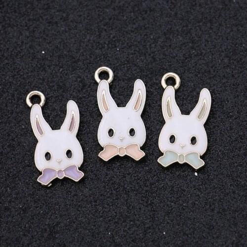 15pcs Enamel Gold Color Rabbit Charms Pendant for Jewelry Making Earrings Bracelet Necklace Accessories DIY Craft 21x11mm