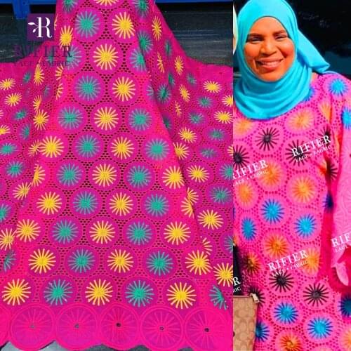 Rose Red Embroidered Swiss Voile 100% Organic Cotton 2020 For African Guinea Fashion Women Daily Dresses Dry Lace Materials