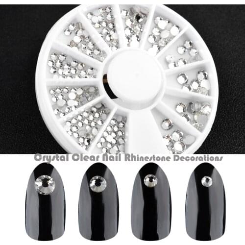 Crystal Clear Nail Rhinestone Decorations Wheel 1Box Flat back Mix Sizes Glitter Nail Stones Gems Charm Nail DIY Dec Accessories