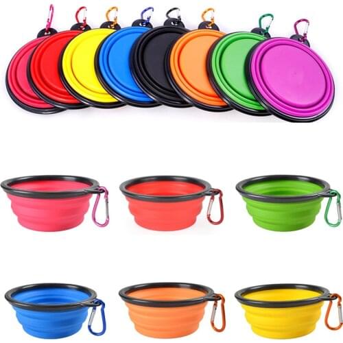 1000ML Silicone Dog Feeder Bowl With Carabiner Pet Food Bowl Folding Travel Feeding Pet Accessories Cereal Dispenser