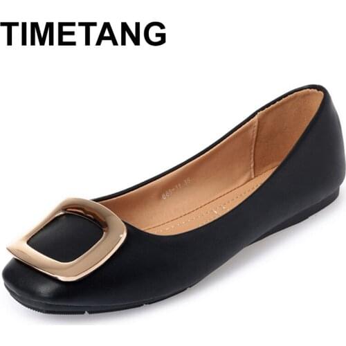 TIMETANGLady soft sole Flats casual Shoes for drive pregnant woman boat shoes Women Spring summer Shoes square toe35-41metalE620