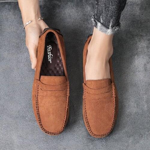 Lofer Shoes Man Casual Suede Leather Breathable Mens Shoes Luxury Brand Light Fashion Driving Shoes Outdoor Flats Soft Loafers
