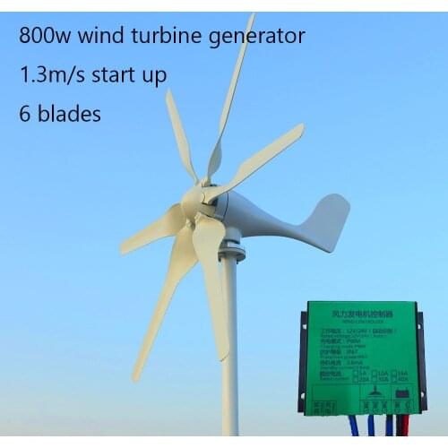 Start up 1.3m/s New 800w 12v 24v 48v Wind Turbine with 6 Blades and PWM charge controller for Home use