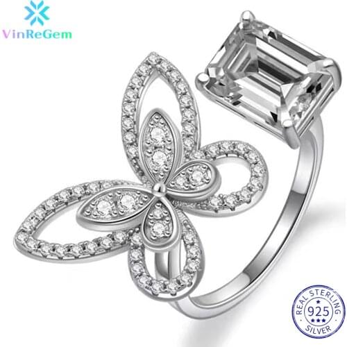 Vinregem 100% 925 Sterling Silver Pear Cut Created Moissanite Gemstone Wedding Engagement Flower Rings Women Fine Jewelry Gift