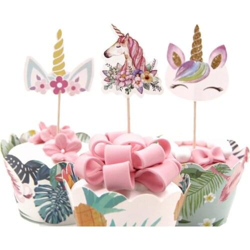 High Quality 24pcs Unicorn Cupcake Topper Wedding Birthday Party Baby Shower Cake Decoration