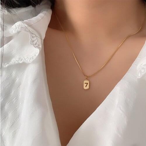 CANZE Women Trend Design Necklace Titanium Steel Lucky Number 7 Necklace Temperament Simple and Exquisite Style Pendant Chain