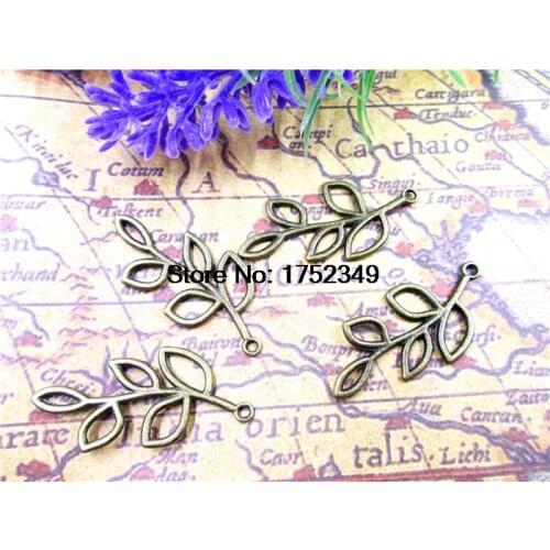 20pcs Antique bronze Filigree Leaf Branch Charm Pendant 20x40 mm