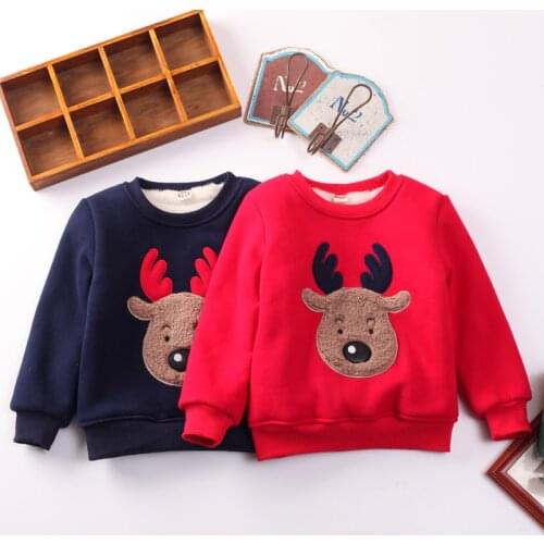 2019 New Baby Clothes Autumn Warm Thick Coat Sweater 2-7y Children Velvet Hoodie Clothes Girl Cartoon Tops Christmas Elk Costume