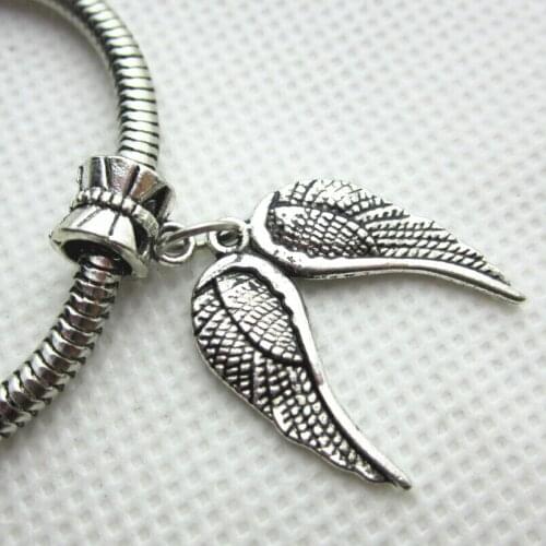 50pcs/lot angel wing charms hanging charm big hole pendant beads charm fit pando bracelet diy jewelry dangle charms