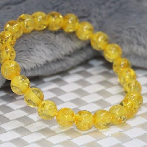 8mm faux resin beeswax yellow round beads strand bracelets for women weddings party gifts high grade diy jewelry 7.5inch B2152