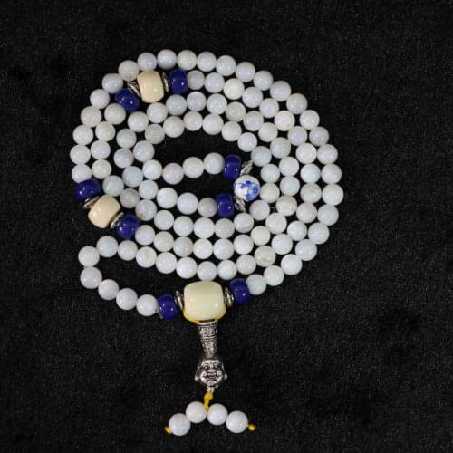 White shell 6mm white shell round 108 beads with smiling buhhda pendant multilayer bracelet B966