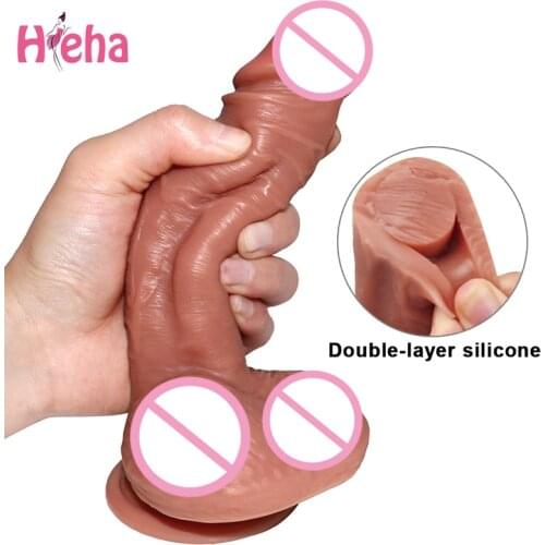 Skin Feeling Huge Realistic Dildo Double Layer Liquid Silicone Dildos with Suction Cup Big Penis Sex Toys for Woman Masturbation