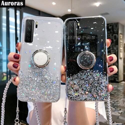 Auroras Glitter Bling Sequins For Honor 30S Case Starry Sky Stars Moon With Ring Phone Case For HONOR 30S Soft Cover