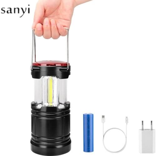 COB+Red LED Tent Lamp Outdoor Camping Light Rechargeable 18650 Battery Portable Lantern Working Lighting USB Charging