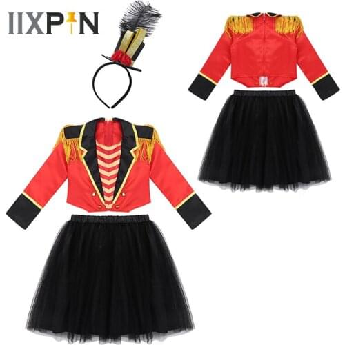 Kids Girls Tassel Epaulette Jacket With Mesh Tutu Skirt Costumes Vintage Steampunk Mini Top Hat Headband Steampunk Clothes