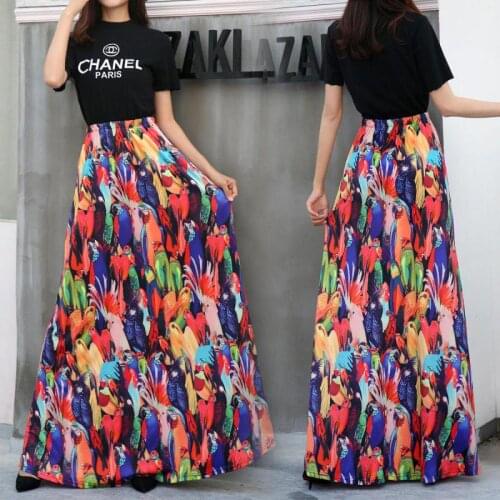 Long Max Skirts Women For Spring Autumn Digital Printed Flower High Waist Skirt Women Fashon A Line Pleated Skirt Femme