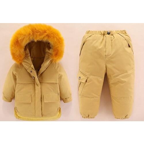 Dollplus Winter Kids Clothes Girls Boys Down Coat Children Warm Snowsuit Outerwear + Pants 2pcs Sets Childrens Winter Jackets
