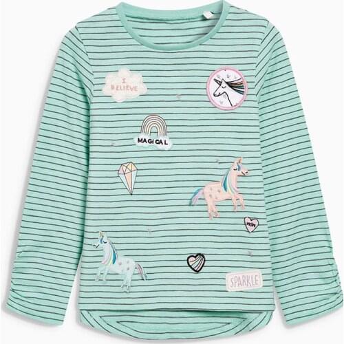 Little Maven New Autumn Spring Kids Green Striped Pegasus Embroidery Full- sleeved O-neck Cotton Knitted Girls Casual Tshirt
