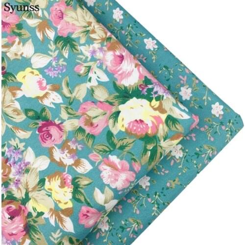 Syunss Cotton Fabric Fat Quarte DIY Handmade Sewing Patchwork Baby Cloth Bedding Textiles Quilt Tilda Tissus Blue Floral Print