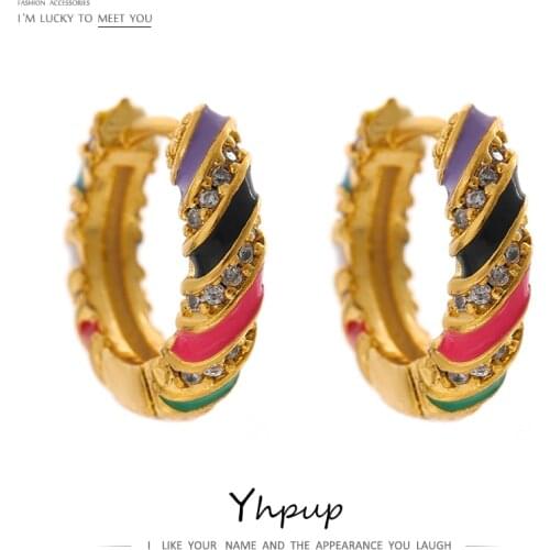 Yhpup Delicate Cubic Zirconia Round Hoop Earrings Trendy Metalic New Copper Women Earrings Jewelry украшения 2021 бижутерия