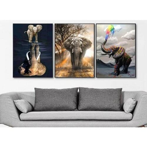 Triptych,5D DIY Diamond Painting Sunsets elephants 3D Full Square Diamond Embroidery Cross Stitch Home Decor Z1280