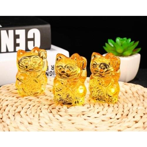 Chinese Citrine Crafts Lucky Cat Glass Material Ornaments Feng Shui Town House Home Decoration Accessories