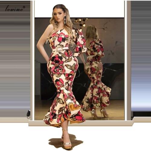 Middle East Mermaid Cocktail Dresses Sequins Muslim Prom Dresses Party Women One Shoulder Pageant Dresses Wholesale Gowns Robes