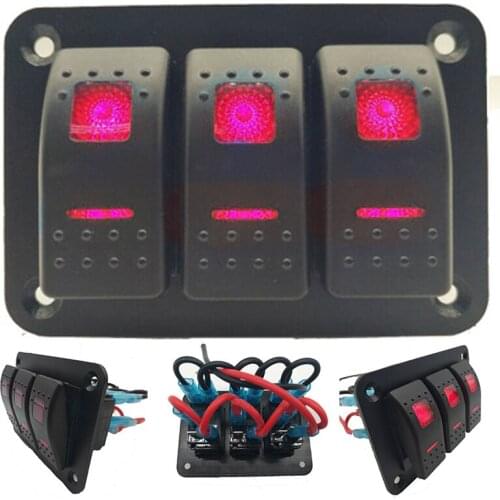 3 Gang Waterproof USB Switch Panel Kit with Decal Red LED Compatible for Car SUV Truck Rocker Switch Panel ON/Off Toggle Control