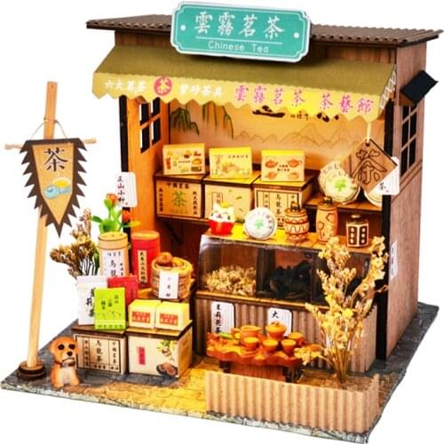 Creative Chinese Style Japanese Style House wooden hand-assembled Street View theater DIY ornaments food and play model toys