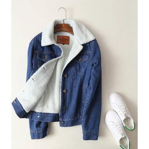 Spring Autumn Winter New Women lambswool jean Coat With 4 Pockets Long Sleeves Warm Jeans Coat Outwear Wide Denim Jacket