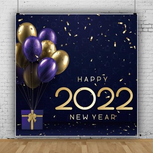 Laeacco Happy New Year Of 2022 Backgrounds Celebration Balloons Ribbon Friend Family Party Photocall Photography Backdrop Banner